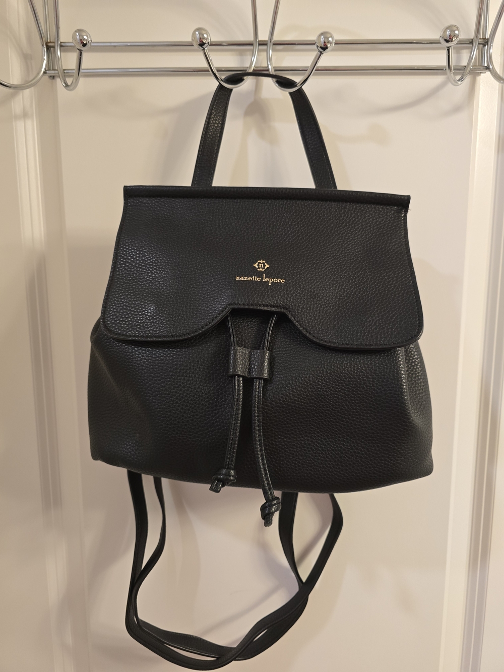 Nanette Lepore Black Pebbled Vegan Leather Convertible Bag/Purse/Backpack